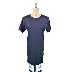 Vintage 1980s T-Shirt Dress Short Sleeve Chest Pocket Black Tee | W 36"